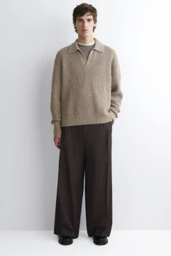 POLOPULLOVER AUS WOLLE MIT DONEGAL-EFFEKT