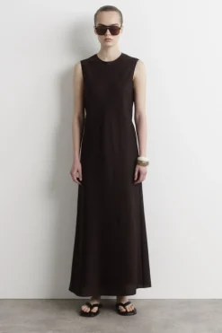 SCHRÄG GESCHNITTENES MIDIKLEID AUS LEINEN-MIX