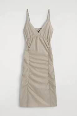 SLIPDRESS AUS SEIDEN-NYLON-MIX MIT RAFFUNGEN