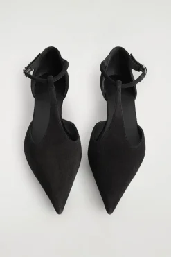 SPITZE KITTEN-HEELS AUS VELOURSLEDER MIT T-RIEMEN