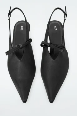SPITZE SATIN-SLINGBACK-PUMPS MIT SCHLEIFENDETAIL
