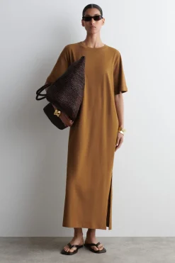 T-SHIRT-KLEID AUS BAUMWOLL-LEINEN-MIX IN MAXILÄNGE