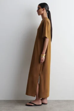 T-SHIRT-KLEID AUS BAUMWOLL-LEINEN-MIX IN MAXILÄNGE
