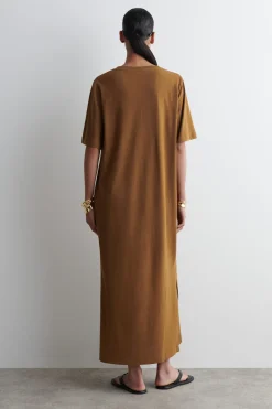 T-SHIRT-KLEID AUS BAUMWOLL-LEINEN-MIX IN MAXILÄNGE