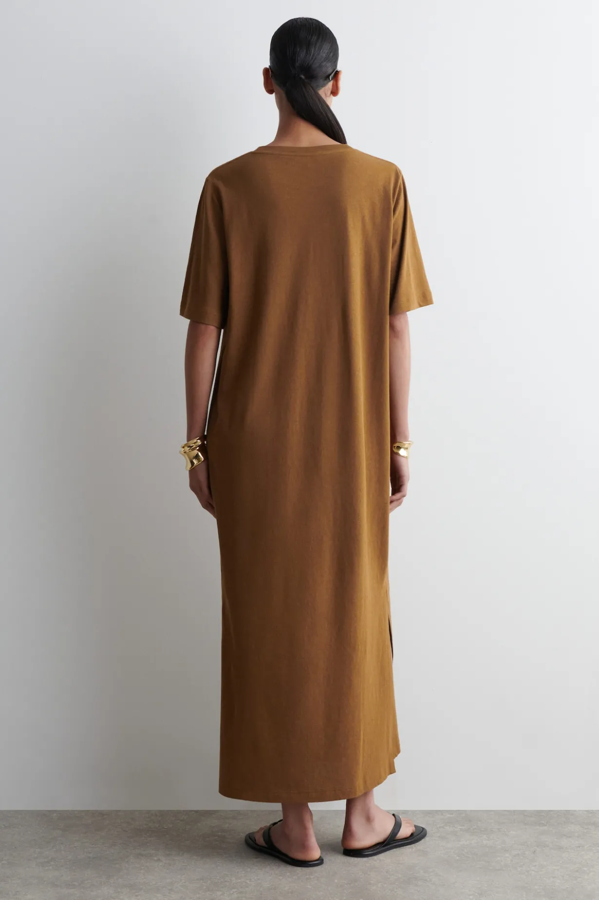 T-SHIRT-KLEID AUS BAUMWOLL-LEINEN-MIX IN MAXILÄNGE