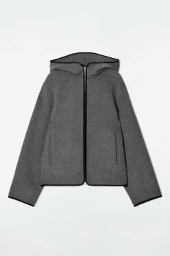 WOLLJACKE AUS DOUBLEFACE-MATERIAL MIT KAPUZE