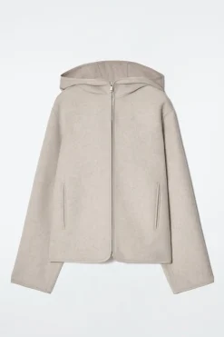 WOLLJACKE AUS DOUBLEFACE-MATERIAL MIT KAPUZE